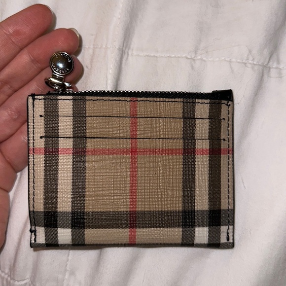 Small Burberry leather check wallet with zipper - Picture 2 of 3